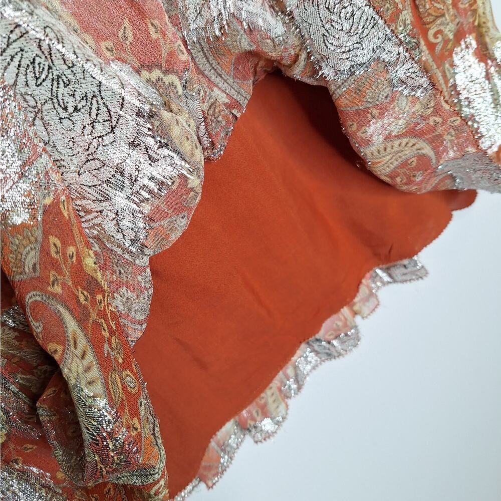Anthropologie Let Me Be Vanna Shimmer Paisley Top Flutter Sleeve Pleated Medium - Picture 9 of 11
